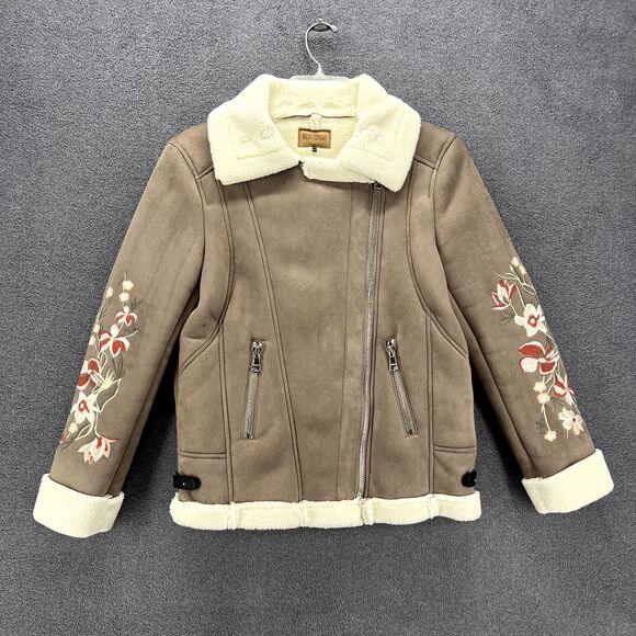 Driftwood Jackets & Blazers - DRIFTWOOD Jacket womens Small faux suede beige embroidered sleeves Fleece lined